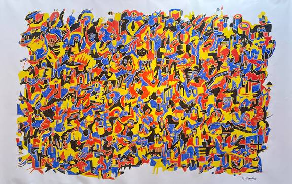 Boxes Bridges, Acryl auf Leinwand, 200x300cm, 2023. ©Ute Hermann-Venus Boxes Bridges, Acryl auf Leinwand, 200x300cm, 2023.