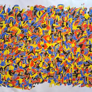Boxes Bridges, Acryl auf Leinwand, 200x300cm, 2023. ©Ute Hermann-Venus Boxes Bridges, Acryl auf Leinwand, 200x300cm, 2023.