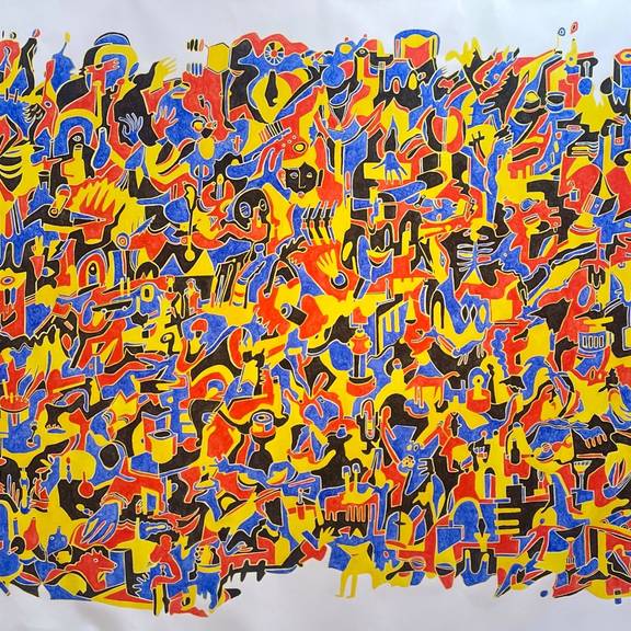 Boxes Bridges, Acryl auf Leinwand, 200x300cm, 2023. ©Ute Hermann-Venus Boxes Bridges, Acryl auf Leinwand, 200x300cm, 2023.